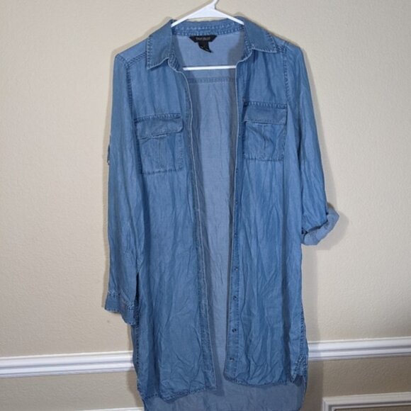 WHBM Chambray Casual Lightweight Button Down Collared Shacket Top - Picture 5 of 5